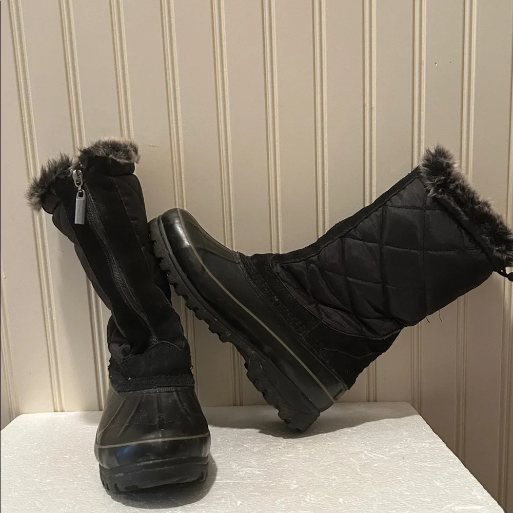 KHOMBU Comm faux fur lined ZipUp quilted suede trim rubber Winter Snow Boots 7